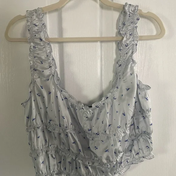 Zara White and Blue Ruffled Top - Picture 5 of 8